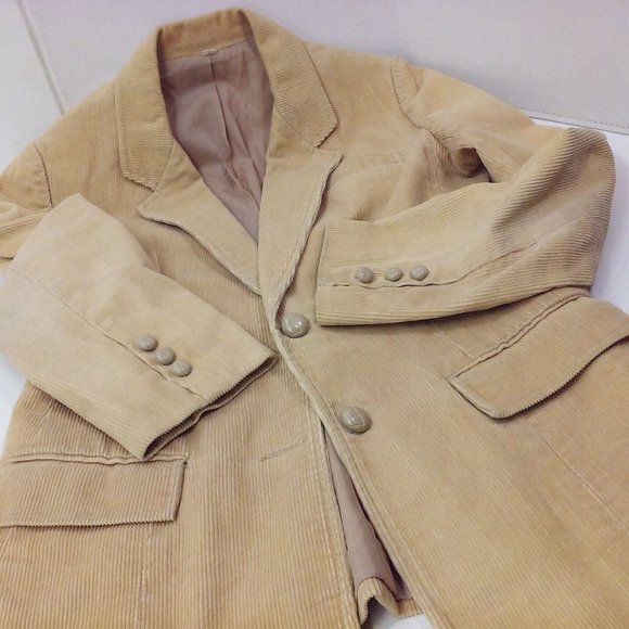 Vintage 80s Corduroy Blazer 2-Button Sport Jacket -M Pockets Urban Preppy Tan - Picture 6 of 9